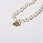 Collier Pendentif Coquillage Coquille Saint-Jacques avec Perles Blanches