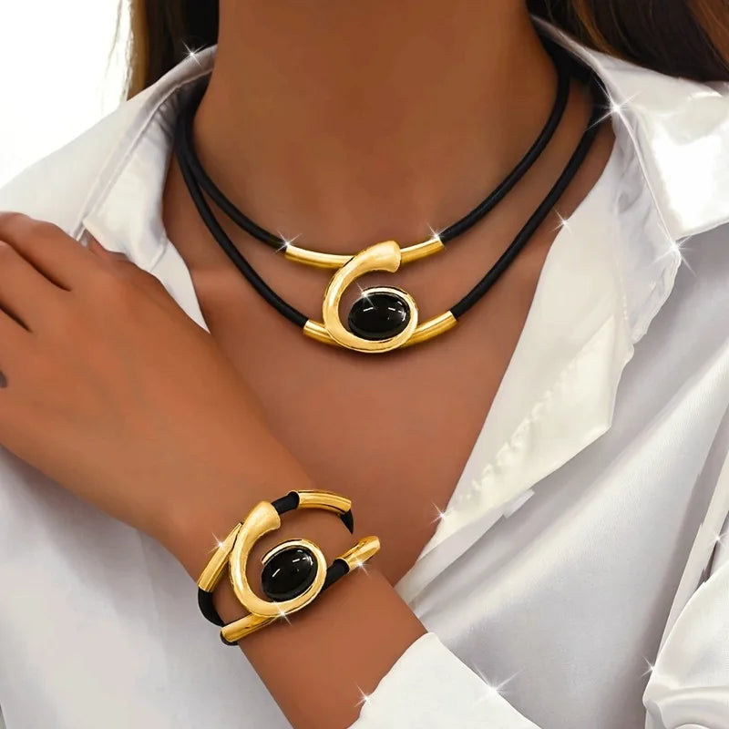 Collier Pendentif et Bracelet Géométriques or