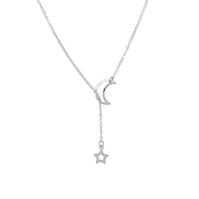 星と月のペンダントネックレス シルバー