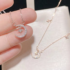 Collier Pendentif Lune et Etoile en Zircon Femme