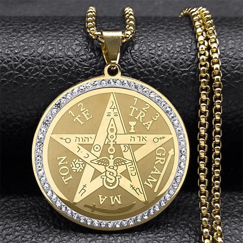 ペンタクルのウィッカ魔術ペンダントネックレス ゴールド