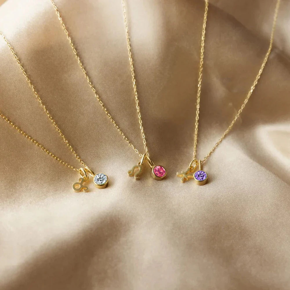 誕生石付き星座サイン ペンダントネックレス シルバー＆ゴールド 