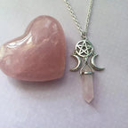 Collier Pendentif Triple Lune Sorcellerie Wiccan Femme Pentacle blanc