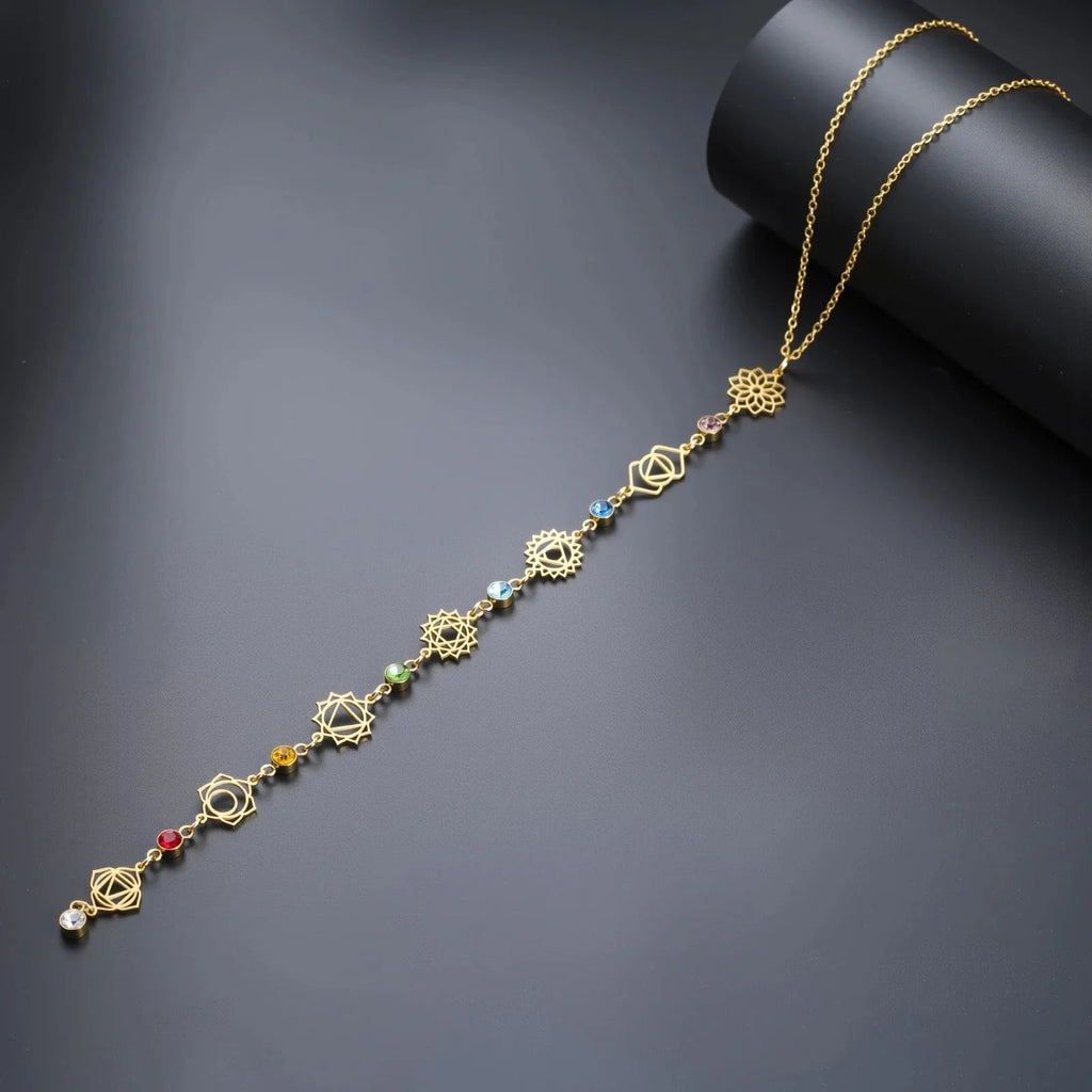 Collier Ras de Cou Pendentif avec Pierres en Zircon 7 Chakras or