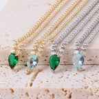 Charmant Collier Ras de Cou Pendentif Goutte d'Eau et Zircon or et bleu