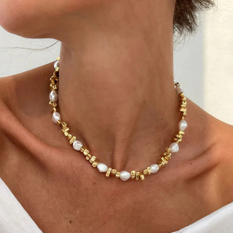 Collier Ras de Cou avec Pendentifs Perles pour Femme or