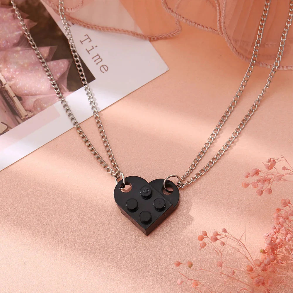 Colliers pour Couples d'Amis Pendentif Coeur Fashion noir