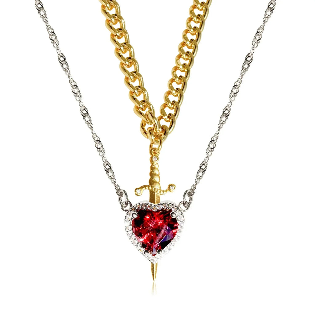 カップル向け 剣とハートのペンダントネックレス 