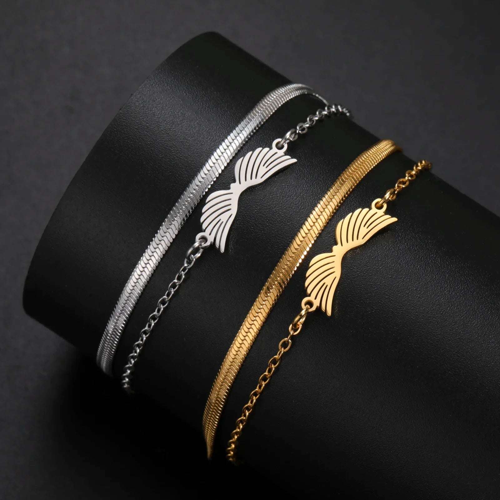 Bracelet double ailes d'ange or