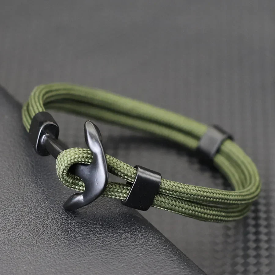 Bracelet double ancre noire vert