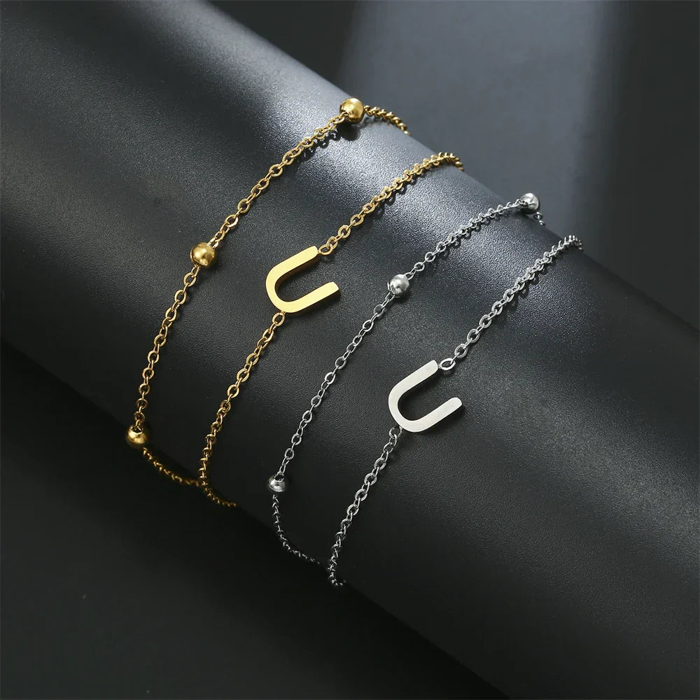 ゴールドとシルバーのダブルイニシャルブレスレット u