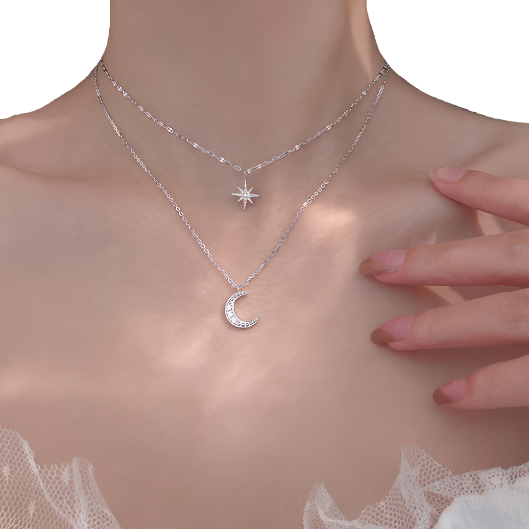 女性向け ムーン＆スター ダブルペンダントネックレス 