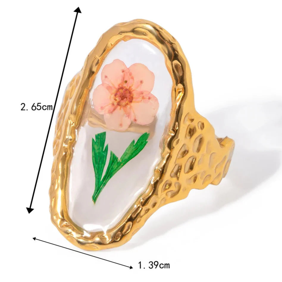 Grande Bague Fleur dans Cadre Transparent
