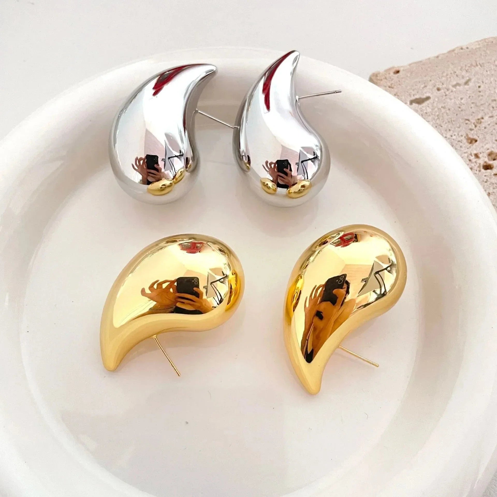 Grandes Boucles Clou d'Oreilles Goutte d'Eau argent