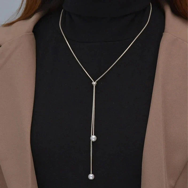 ロングネックレス ペンダント パール シルバー