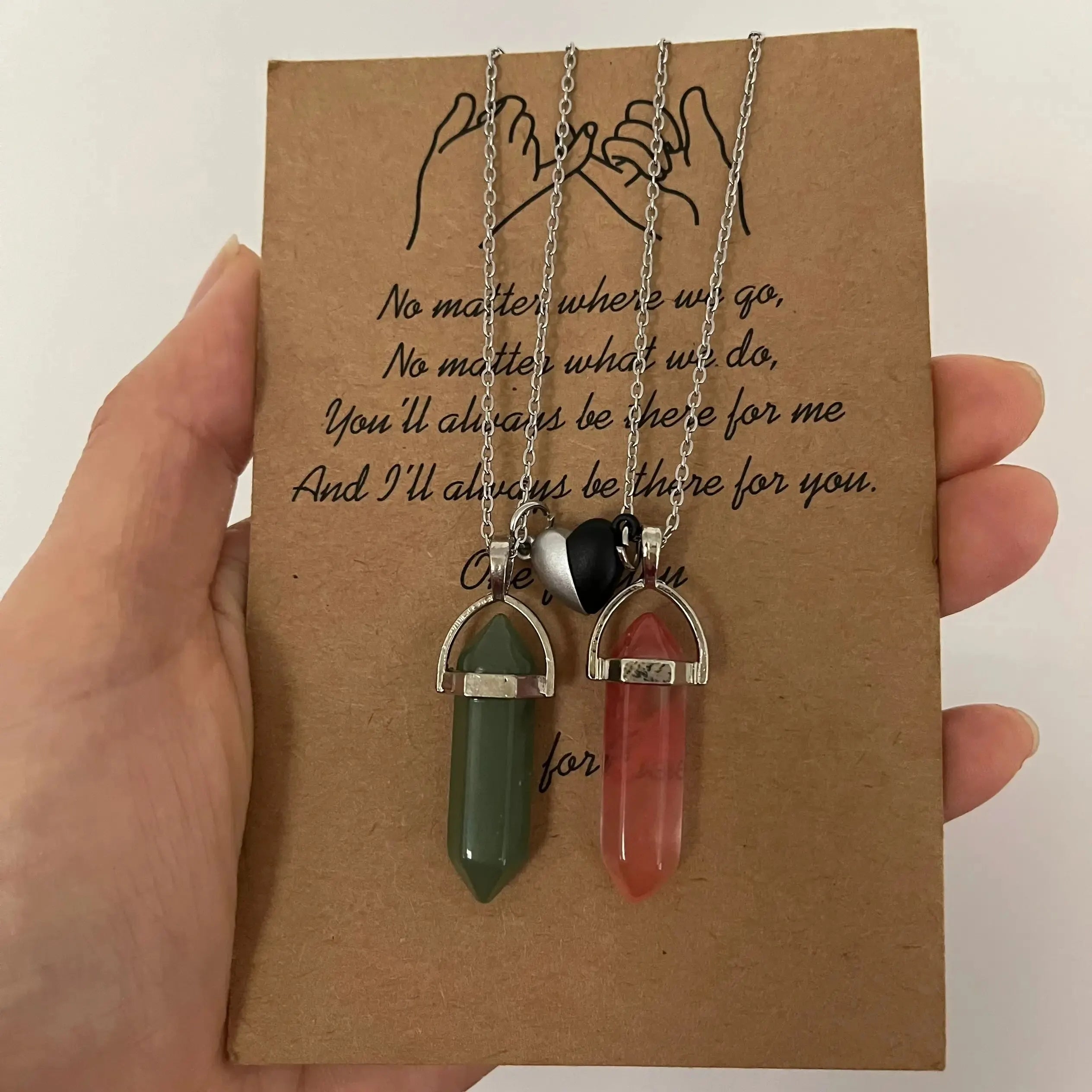 Lot de 2 Colliers avec Pendentif en Pierre pour Couple rose et vert