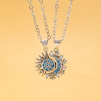 Lot de 2 Colliers avec Pendentif Lune ou Soleil en Zircon pour Couple argent