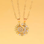Lot de 2 Colliers avec Pendentif Lune ou Soleil en Zircon pour Couple or