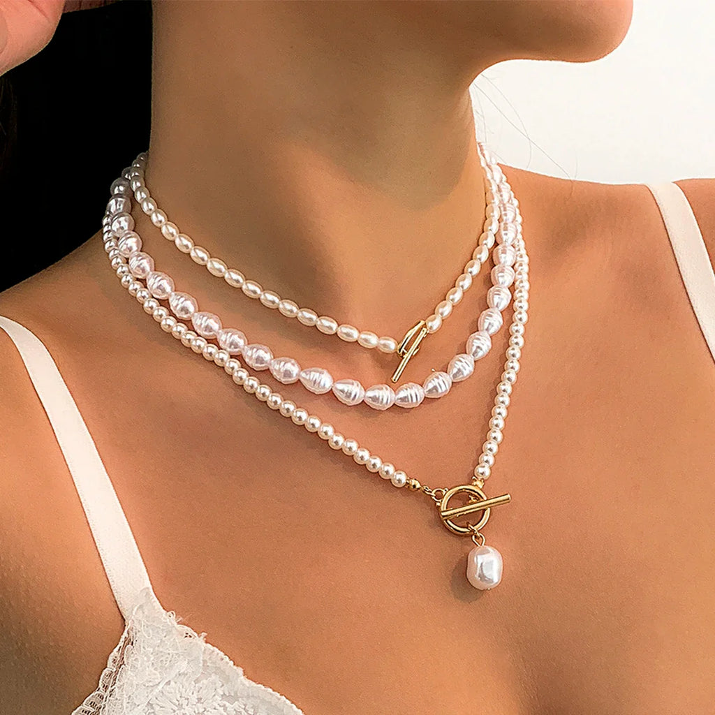 Set de 3 Colliers en Perles Blanches